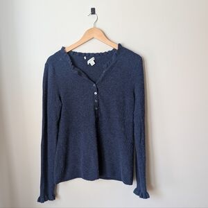 Sundance Navy Long-Sleeve Button Henley Top